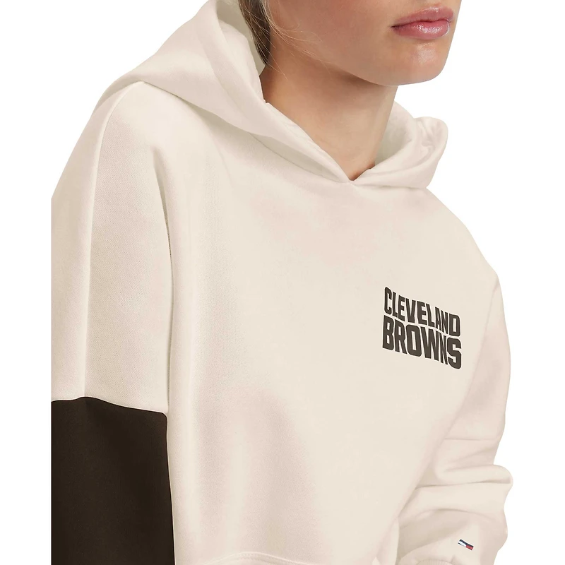 Sweat à capuche Tommy Hilfiger crème/marron pour femmes Cleveland Browns Harriet