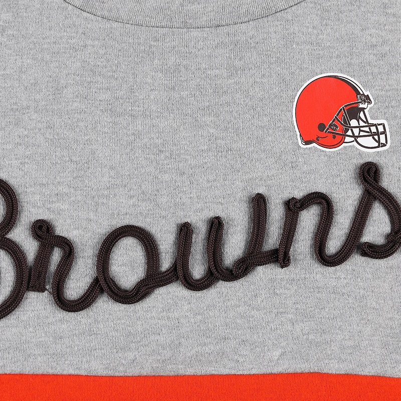 Women's Touch Heather Gray/Brown Cleveland Browns Outfield Deep V-Back Waist Length Pullover Sweatshirt