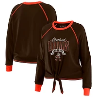 Haut à manches longues noué sur le devant marron/orange Cleveland Browns pour femme WEAR by Erin Andrews