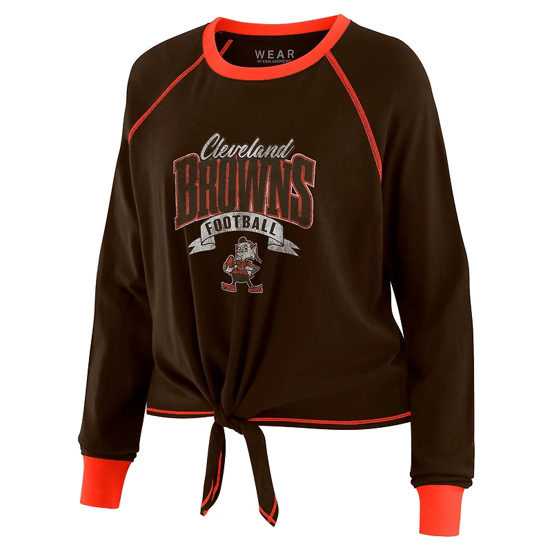 Haut à manches longues noué sur le devant marron/orange Cleveland Browns pour femme WEAR by Erin Andrews