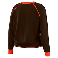 Haut à manches longues noué sur le devant marron/orange Cleveland Browns pour femme WEAR by Erin Andrews
