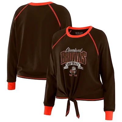 Haut à manches longues noué sur le devant marron/orange Cleveland Browns pour femme WEAR by Erin Andrews