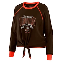 Haut à manches longues noué sur le devant marron/orange Cleveland Browns WEAR by Erin Andrews pour femme