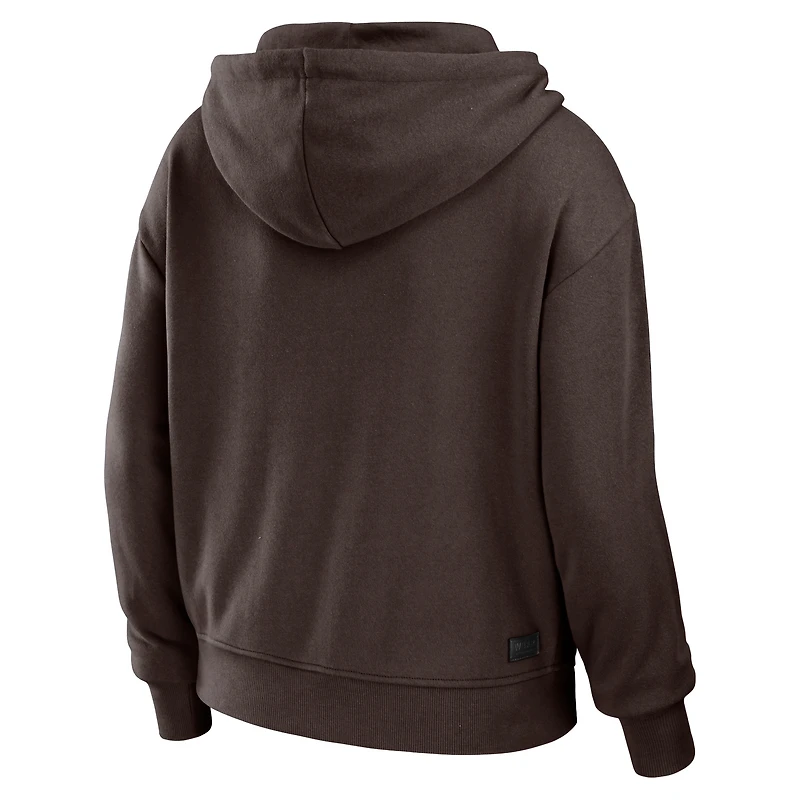 Women's WEAR by Erin Andrews Brown/White Cleveland Browns Color Block Light Weight Modest Crop Full-Zip Hoodie