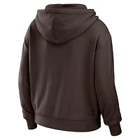 Women's WEAR by Erin Andrews Brown/White Cleveland Browns Color Block Light Weight Modest Crop Full-Zip Hoodie