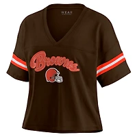 Women's WEAR by Erin Andrews Brown/White Cleveland Browns Plus Color Block Boxy T-Shirt