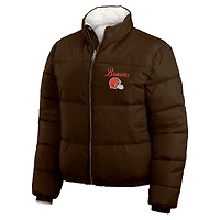 Women's WEAR by Erin Andrews  Brown/White Cleveland Browns Reversible Cropped Full-Zip Puffer Jacket