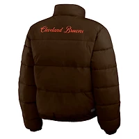 Women's WEAR by Erin Andrews  Brown/White Cleveland Browns Reversible Cropped Full-Zip Puffer Jacket