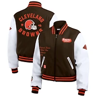 Veste zippée complète marron/blanche Cleveland Browns pour femme WEAR by Erin Andrews