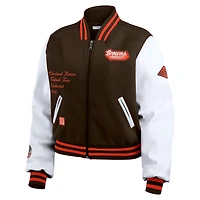 Veste zippée complète marron/blanche Cleveland Browns pour femme WEAR by Erin Andrews