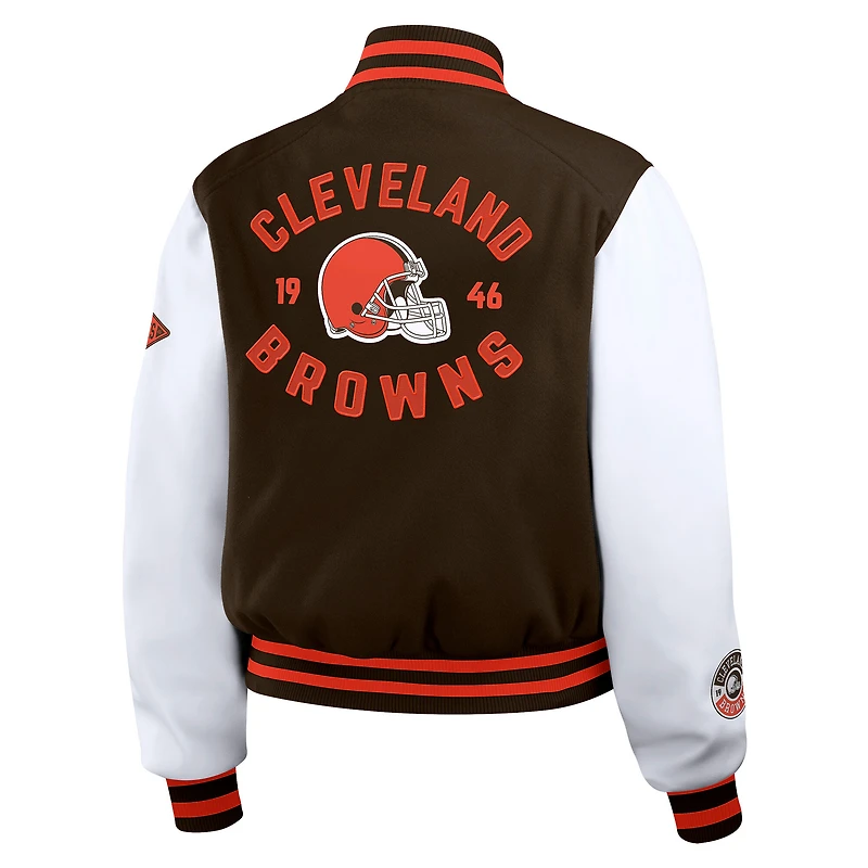 Veste zippée complète marron/blanche Cleveland Browns pour femme WEAR by Erin Andrews