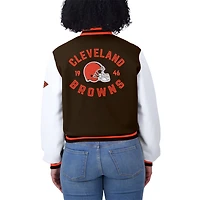 Veste zippée complète marron/blanche Cleveland Browns pour femme WEAR by Erin Andrews
