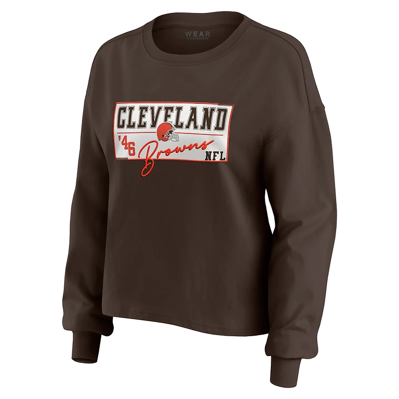 Ensemble de détente pour femme WEAR by Erin Andrews Brown Cleveland Browns, composé d'un t-shirt à manches longues et short en jersey rugby épais