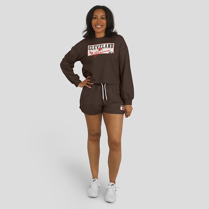 Ensemble de détente pour femme WEAR by Erin Andrews Brown Cleveland Browns, composé d'un t-shirt à manches longues et short en jersey rugby épais