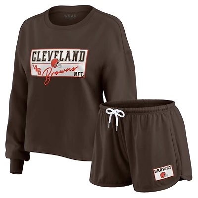 Ensemble de détente pour femme WEAR by Erin Andrews Brown Cleveland Browns, composé d'un t-shirt à manches longues et short en jersey rugby épais