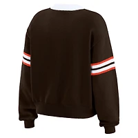 Women's WEAR by Erin Andrews Brown  Cleveland Browns Lace-Up Sweater