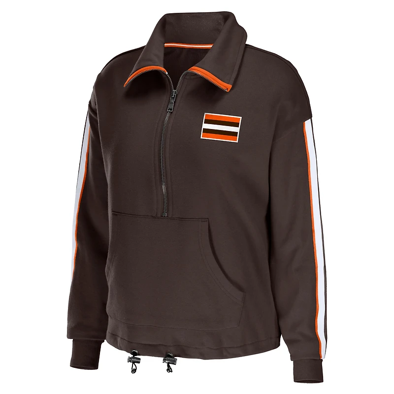 Women's WEAR by Erin Andrews Brown Cleveland Browns Logo Stripe Half-Zip Top