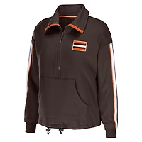 Women's WEAR by Erin Andrews Brown Cleveland Browns Logo Stripe Half-Zip Top