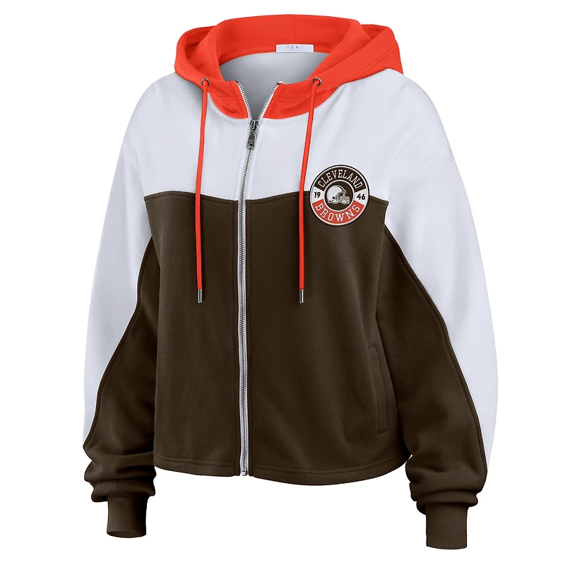 Sweat à capuche zippé blocs de couleurs grande taille pour femme WEAR by Erin Andrews Brown Cleveland Browns