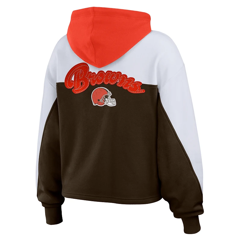 Sweat à capuche zippé blocs de couleurs grande taille pour femme WEAR by Erin Andrews Brown Cleveland Browns