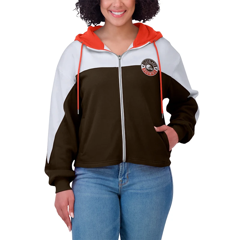 Sweat à capuche zippé blocs de couleurs grande taille pour femme WEAR by Erin Andrews Brown Cleveland Browns