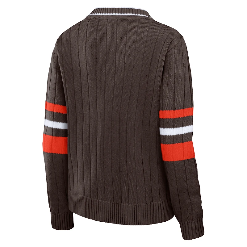 WEAR by Erin Andrews Brown Pull rétro à col en V des Cleveland Browns pour femmes