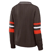 WEAR by Erin Andrews Brown Pull rétro à col en V des Cleveland Browns pour femmes