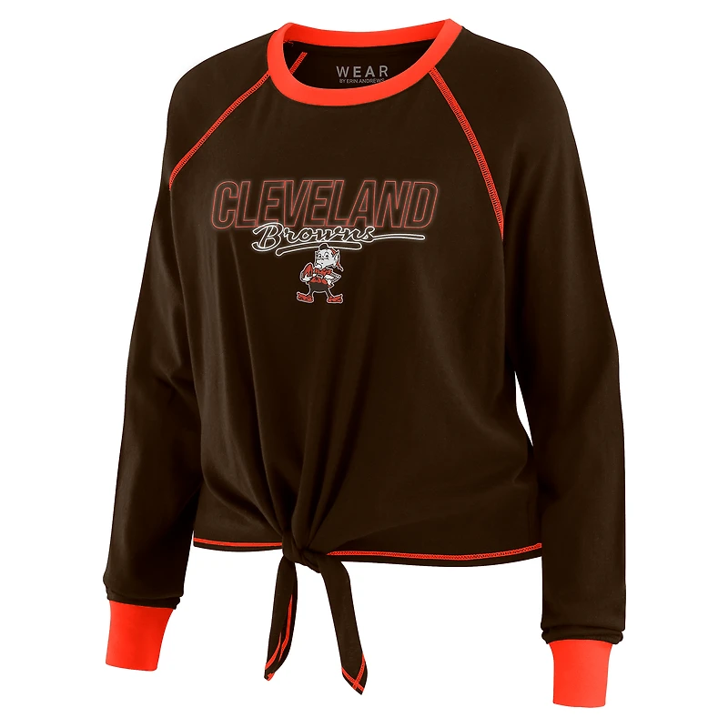 T-shirt à manches longues noué sur le devant pour femme WEAR by Erin Andrews Brown Cleveland Browns