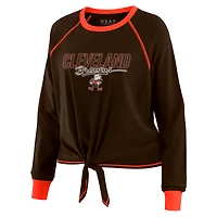 Women's WEAR by Erin Andrews Brown Cleveland Browns Tie-Front Long Sleeve T-Shirt
