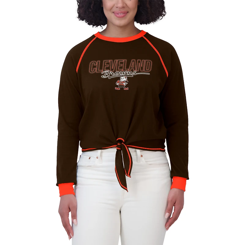 T-shirt à manches longues noué sur le devant pour femme WEAR by Erin Andrews Brown Cleveland Browns