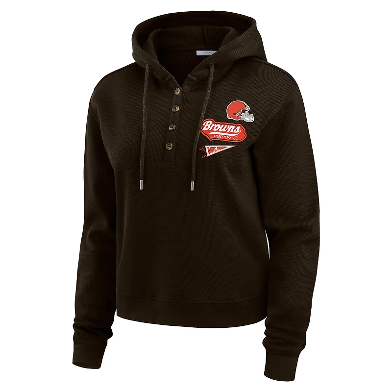Women's WEAR by Erin Andrews Brown Cleveland Browns Waffle-Knit Pullover Hoodie