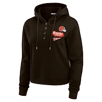 Women's WEAR by Erin Andrews Brown Cleveland Browns Waffle-Knit Pullover Hoodie