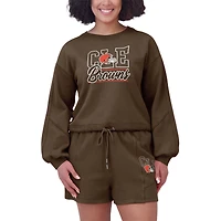 Women's WEAR by Erin Andrews Brown Cleveland Browns Washed Fleece Long Sleeve T-Shirt & Shorts Lounge Set