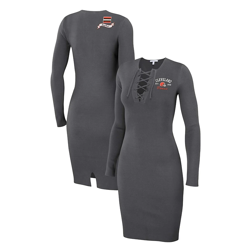 Robe à lacets et manches longues pour femme WEAR by Erin Andrews, couleur anthracite, Cleveland Browns
