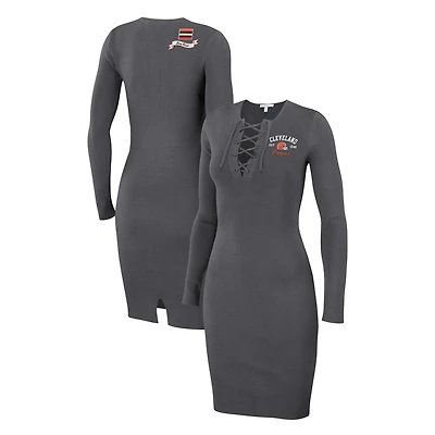 Robe à lacets et manches longues pour femme WEAR by Erin Andrews, couleur anthracite, Cleveland Browns