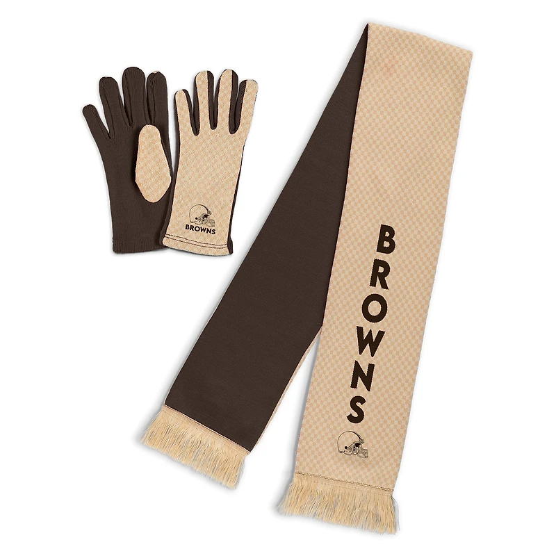 Ensemble écharpe et gants à micro-carreaux ton sur ton pour femme par Erin Andrews Cleveland Browns