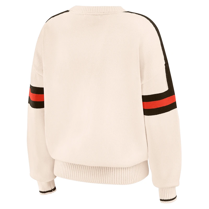 Pull à rayures crème Cleveland Browns pour femme WEAR by Erin Andrews