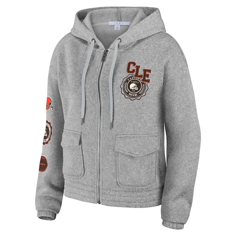 Women's WEAR by Erin Andrews Heather Gray Cleveland Browns Full-Zip Hoodie