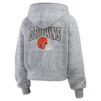 Sweat à capuche court entièrement zippé en polaire mouchetée gris chiné Cleveland Browns pour femme WEAR by Erin Andrews
