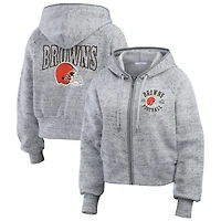 Sweat à capuche court entièrement zippé en polaire mouchetée gris chiné Cleveland Browns pour femme WEAR by Erin Andrews