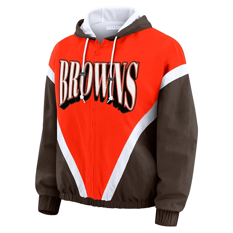 Women's WEAR by Erin Andrews Orange/Brown Cleveland Browns Plus Retro Crinkle Full-Zip Hoodie Windbreaker Jacket
