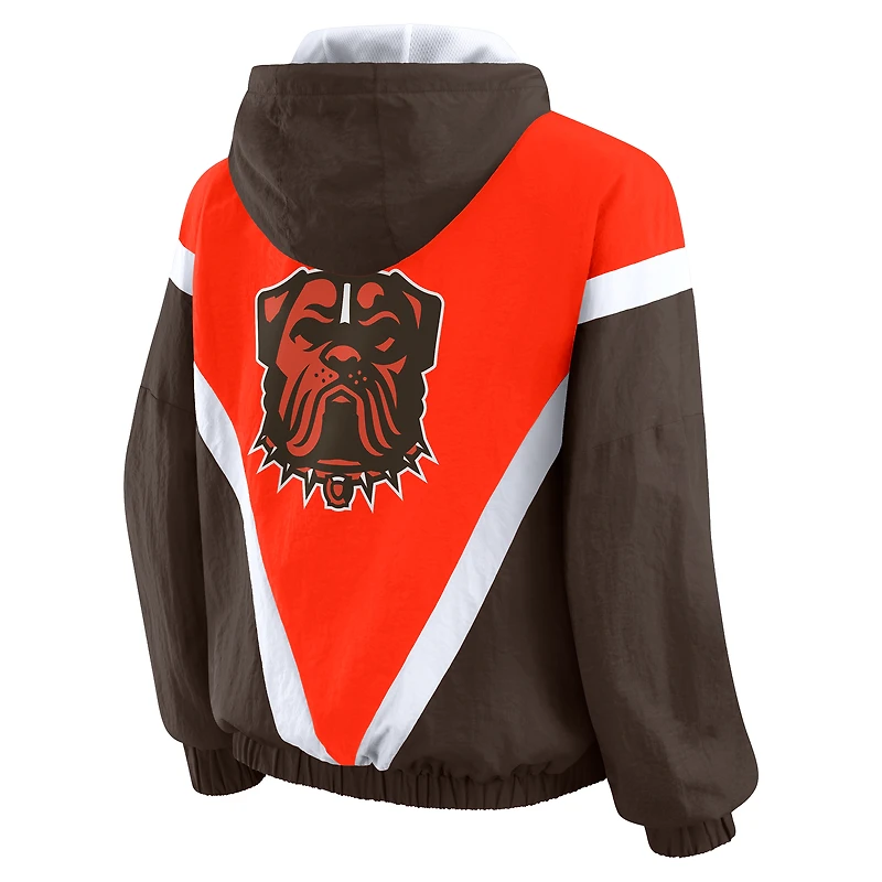 Women's WEAR by Erin Andrews Orange/Brown Cleveland Browns Plus Retro Crinkle Full-Zip Hoodie Windbreaker Jacket