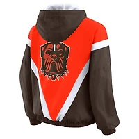 Women's WEAR by Erin Andrews Orange/Brown Cleveland Browns Plus Retro Crinkle Full-Zip Hoodie Windbreaker Jacket