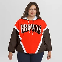 Women's WEAR by Erin Andrews Orange/Brown Cleveland Browns Plus Retro Crinkle Full-Zip Hoodie Windbreaker Jacket