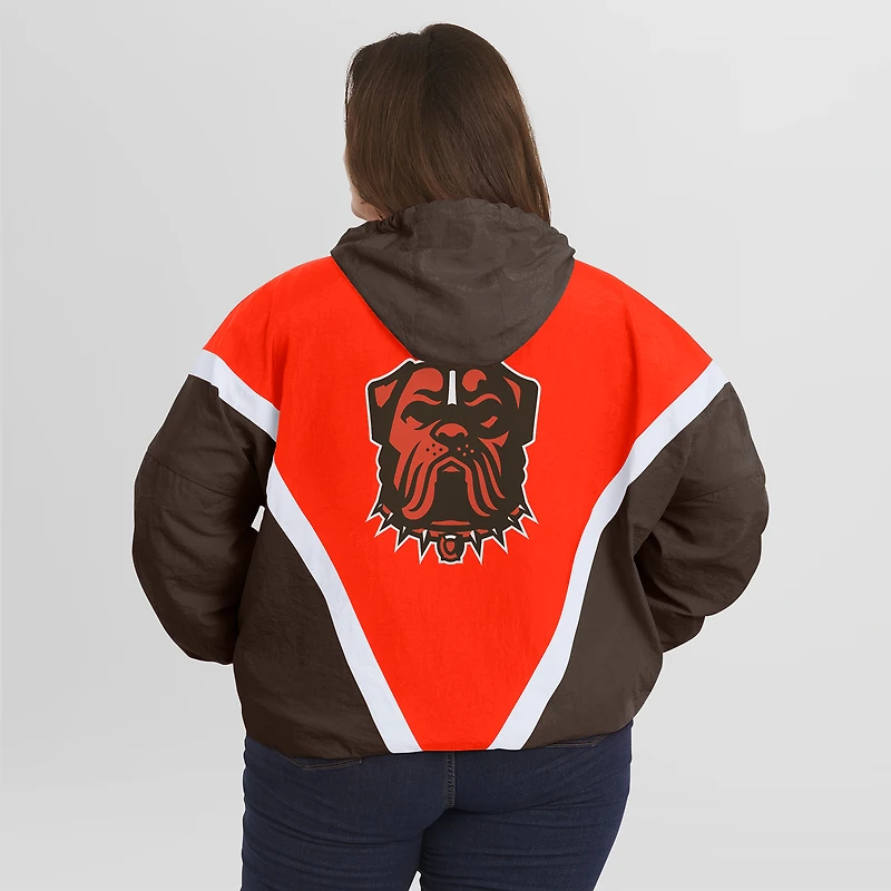 Veste coupe-vent à capuche entièrement zippée et froissée rétro grande taille pour femme WEAR by Erin Andrews orange/marron Cleveland Browns