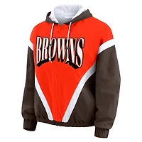 Veste coupe-vent rétro froissée orange/marron grande taille pour femme WEAR by Erin Andrews des Cleveland Browns avec fermeture éclair intégrale