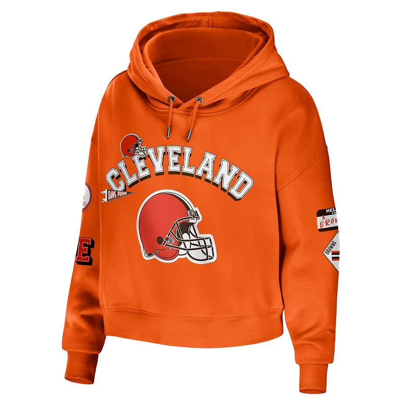 Women's WEAR by Erin Andrews Orange Cleveland Browns Modest Cropped Pullover Hoodie