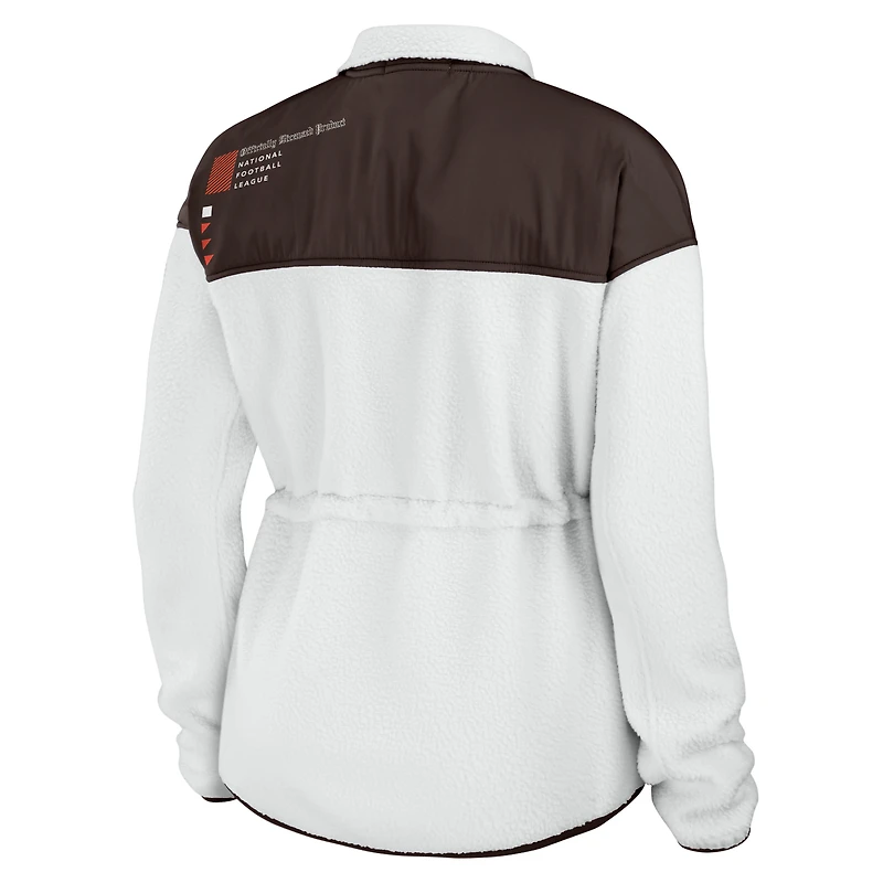 WEAR by Erin Andrews pour femmes, blanc/marron, Cleveland Browns, veste polaire entièrement zippée à blocs de couleurs