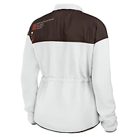 WEAR by Erin Andrews pour femmes, blanc/marron, Cleveland Browns, veste polaire entièrement zippée à blocs de couleurs