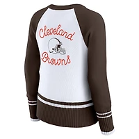 Women's WEAR by Erin Andrews White/Brown Cleveland Browns Colorblock Raglan Sweater